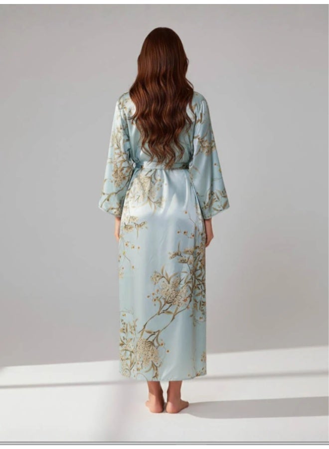 ناكسوس قمصان نوم نسائية، روب استحمام، صيفي، بأكمام طويلة، رداء من الساتان، بيجامات كيمونو - Image 4